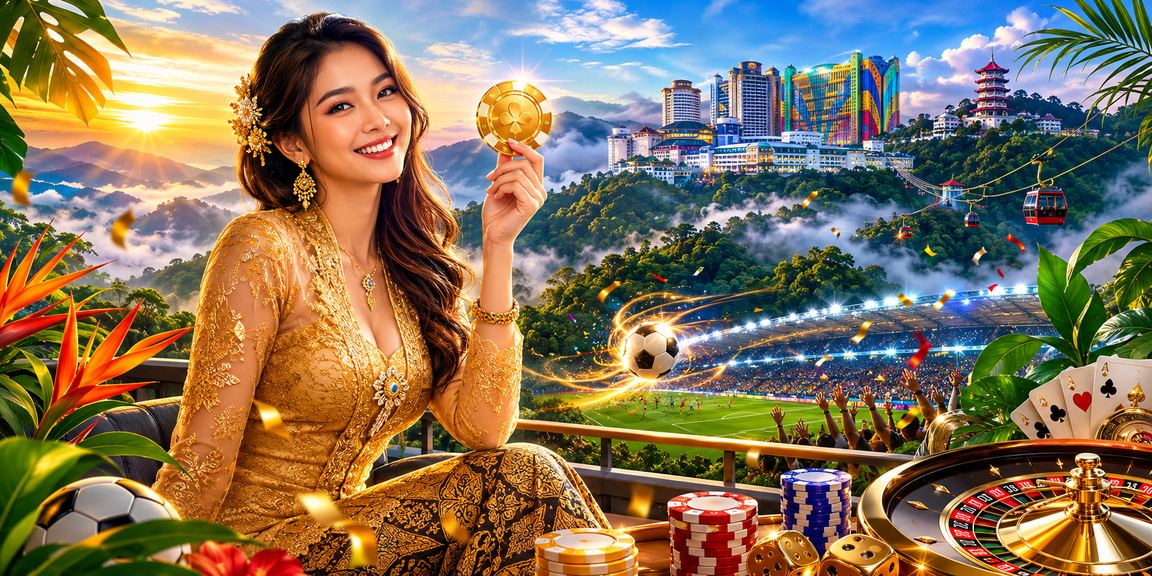 Wanita berbaju kebaya menggunakan aplikasi kasino di kawasan Highland Malaysia