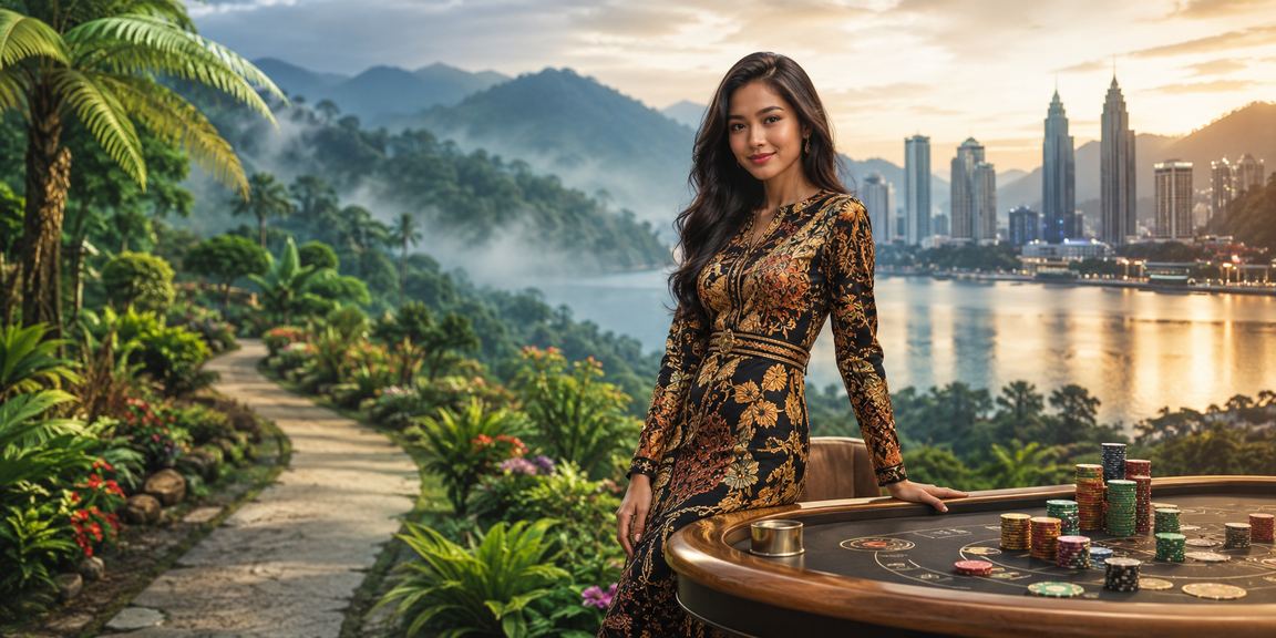 Suasana pertaruhan dalam talian dengan latar corak batik Malaysia